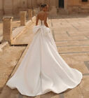 Strapless Satin Wedding Dresses Sleeveless Appliques Backless Bow Bridal Gowns