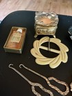 Lot Of Antique Ladies Items Vanity Pin Dish Ring Box Button Hooks Etc
