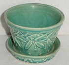 Vintage Green Mccoy Flower Pot   W attached Saucer   2 75    Leaves   Berries