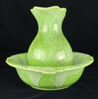 Vintage Royal Haeger Pottery    Pitcher Wash Basin    mottled Green Drip Glaze