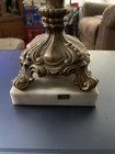 Vintage Heavy Crystal Clear Cut Candy Dish W lid Brass Footed Marble Base 