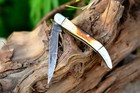 Texas Toothpick Exquisite Hand-forged Burnt Bone Twist Damascus Rare W sheath