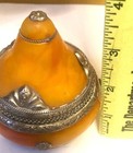 Vtg Handmade Moroccan Yellow Berber Amber Resin   Silver Trinket Jar   Bangle 3 
