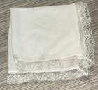 Vintage Plain White Silk Handkerchief Hanky W lace Border Victorian Pocket Scarf