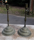 Large Unusual Antique Brass Candlesticks
