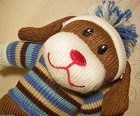 Dan Dee Brown Dog Sock Monkey Blue Shirt   Tassel Plush Stuffed Animal Toy 10 
