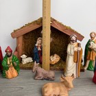 Nativity Scene Vintage 11 Piece Porcelain Wooden Moss Creche Stable Christmas