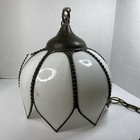 Vintage White Tulip Swag Lamp Hollywood Regency Mcm Stained Glass Hanging Light