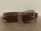 Vintage Brighton Brown Leather Belt W silver Buckle  46707 Size Large Imperfect