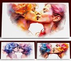 Tender Seductive Mouths Close Up Watercolor Drawing Kiss Canvas Wall Art Print
