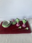 Art Deco Vtg Watermelon Bavaria Porcelain Vanity Set Covered Powder 2 Perfume