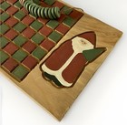 Vtg Christmas Santa Primitive Folk Art Hand Painted Checkers Game Board 12 5   