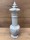 Vintage Mcm Marble Liquor Decanter Set  Antique White And Gray Wine Goblets