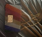 Multicolor Crystal Striped Rectangle Shoulder Bag Clasp  Gold Chain Strap