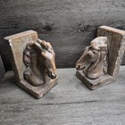 Vintage Horse Head Bookends Pair Plaster Rustic Brown Equestrian Shelf Decor