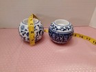 Set Of 2 Vintage Cobalt Blue And White Floral Pattern Ceramic Tealight Holders