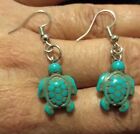 Turquoise Silver Sea Turtle Earrings Native American Navajo Zuni Inspired