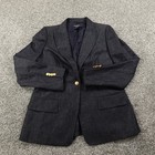 Brooks Brothers Blazer Womens 12 Blue Peak Lapel Linen Jacket Sport Over Coat