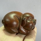 Chinese Boxwood Hand Carving Pig Figure Statue Hand Piece Gift Table Deco