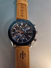Aknight Men s Chronograph Watch With Blue Dial And Brown Leather Strap
