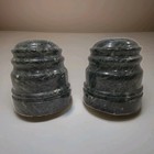 Art Deco Marble Stone Bookends Heavy Black Green Veined Turned Round Pair Set