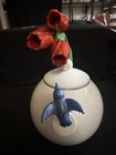 Rare Via Acona Enamel Metal Teapot Kettle With Tulips Handle And A Humming Bird