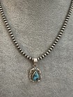 Blue Ridge Turquoise Navajo Style Pendant Matte Brushed Sterling Silver 1 33   l