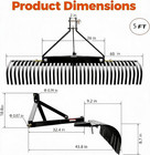 3 Pt Rock Rake 72   60   Landscape Soil Gravel Lawn For Cat 1 2 Campact Tractor