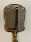 Vintage Metal Vanity Hand Held Gold Tone Mirror Floral Design