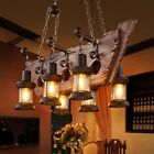 Vintage Wood Chandelier Pirate Ship Pendant Lamp Glass 6-light Ceiling Fixtures