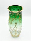 Antique Bohemian Glass Vase     Green Ombre Gold Gilt Floral Victorian Style
