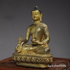 12  Old Antique Tibetan Buddhism Temple Bronze 24k Gilt Medicine Buddha Statue