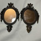 Vintage Set 2  Wall Mirror 6 5  X 4  Brass Filigree Frame Ornate Hanging Italy 