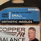 Copper Fit Balance Performance Orthotic Insoles Small M 6 5-8 W 7 5-9 New Sealed
