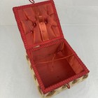 Vintage Wicker Sewing Box Caddy Basket Red Gold Japan 1960s Granny Core 7    Mcm
