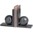 Black Marble Sleek Orb Geometric Bookends With L-shaped Bases  set Of 2 