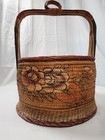 Vintage Asian Woven Rattan Betrothal Wedding Basket Hand Painted Fish Large
