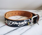 Ed Hardy By Christian Audigier Kids Large Geisha Stones Black Leather Belt Used