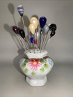Victorian Porcelain Hat Pin Holder With 18 Pins Antique Hand Painted Japan