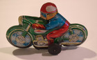 Vintage Tin Wind-up Motorcycle And Rider Lithograph Friction Toy Made In Japan