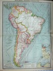 Old Antique Print Map C1890 South America Brazil Communications Industry 19th