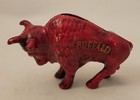 Vintage Red Buffalo Gas Cast Iron Coin Bank