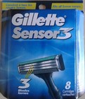 2 Packs Gillette Sensor 3 Razor Blades Refill Cartridges - 16 Count Total  8 Ea 