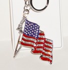 Usa Patriotic Rhinestone Enamel Key Chain Ring Bag Charms Bling Silver Gold New