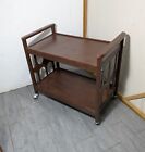 Vintage Mid Century Modern 2-tier Wood Bar Serving Rolling Cart D35
