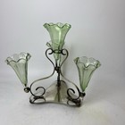 Antique Silver Plate Epergne Green Glass Trumpet Vase Centrepiece Victorian