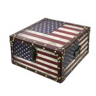 Large Vintage Decorative Storage Trunk - Wooden American Flag Treasure Chest    