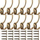 12 Pack Antique Brass Coat Hooks Wall Mounted With 24 Screws Retro Double Hooks
