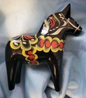 Vintage Nils Olsson  dala Horse Sweden 6  Black Carved Wood Handpainted Sticker