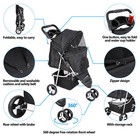 Dog Stroller 3 Wheels Pet Stroller Foldable Dog Cat Carrier Strolling W cup Hold
